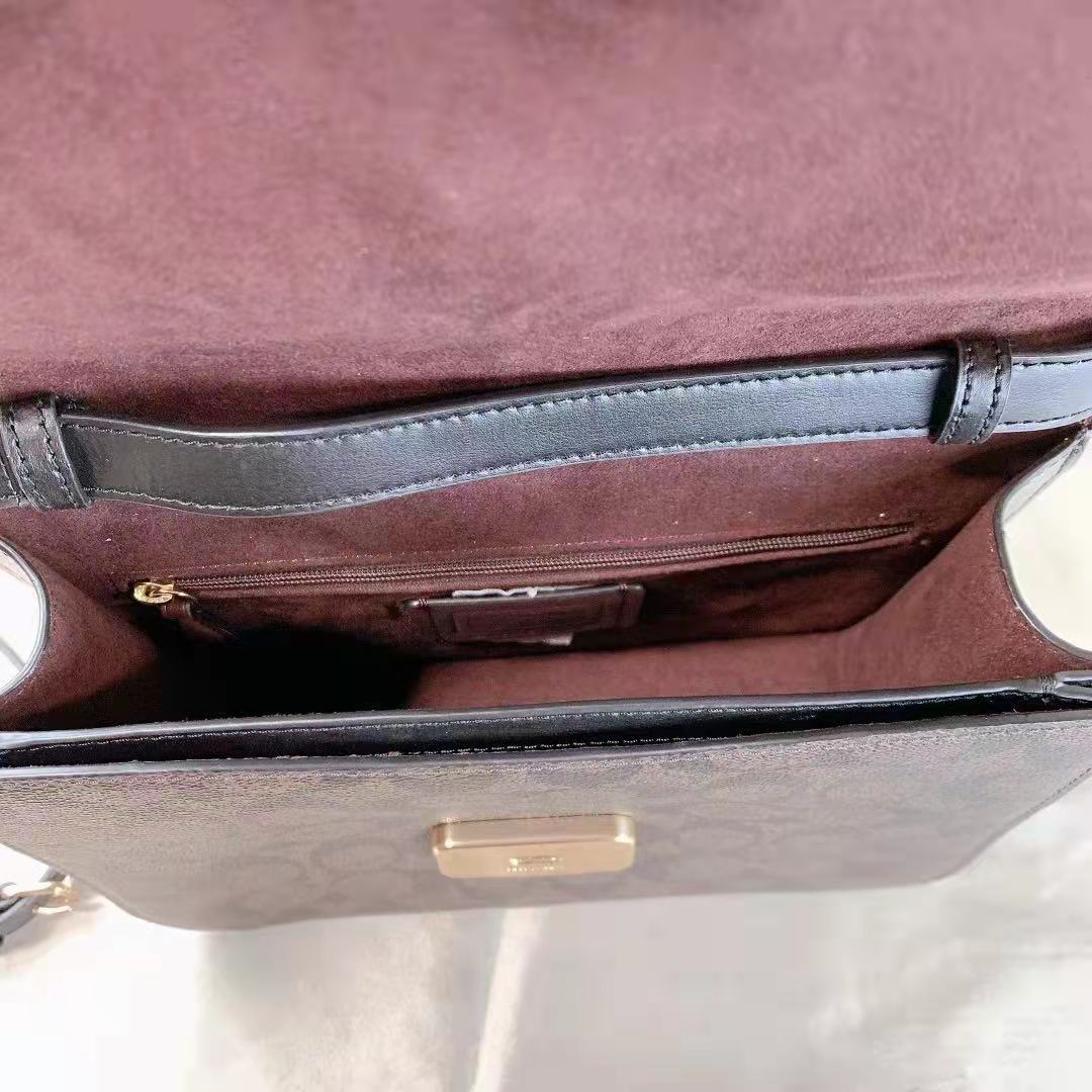 Coach C5633 Brynn Flap Crossbody In Signature Canvas In Brown Black Coach C5633 Brynn Flap Crossbody In Signature Canvas In Brown Black